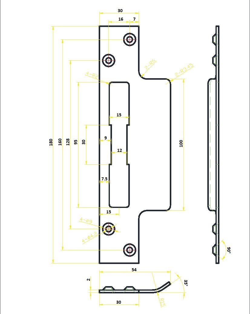 Simple Lock Plates Measurements Drawing.pdf Extended Strike Plate (3 Lever Sash Lock) — A&H Brass